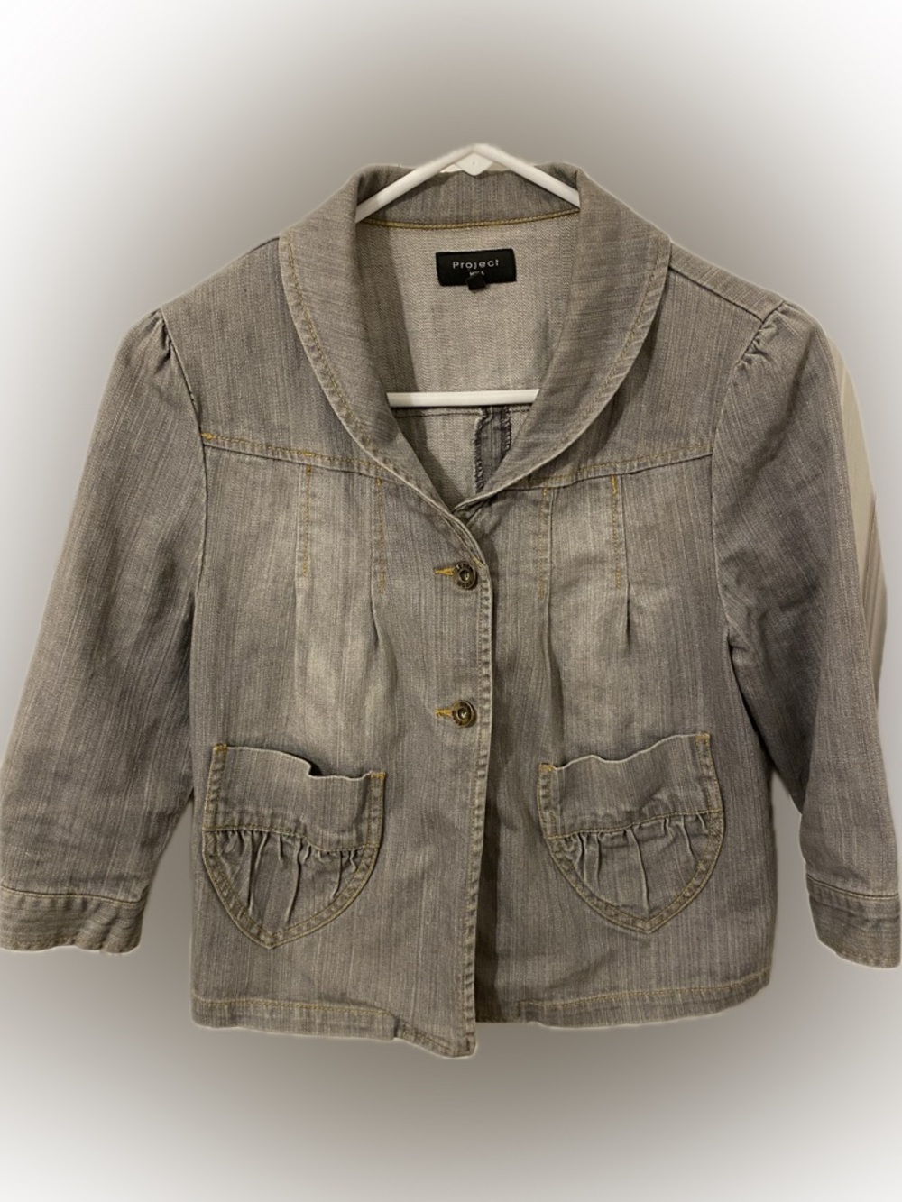 Gray Denim Jacket accented stitching.!!!Ruched pockets!!!by Y-Project